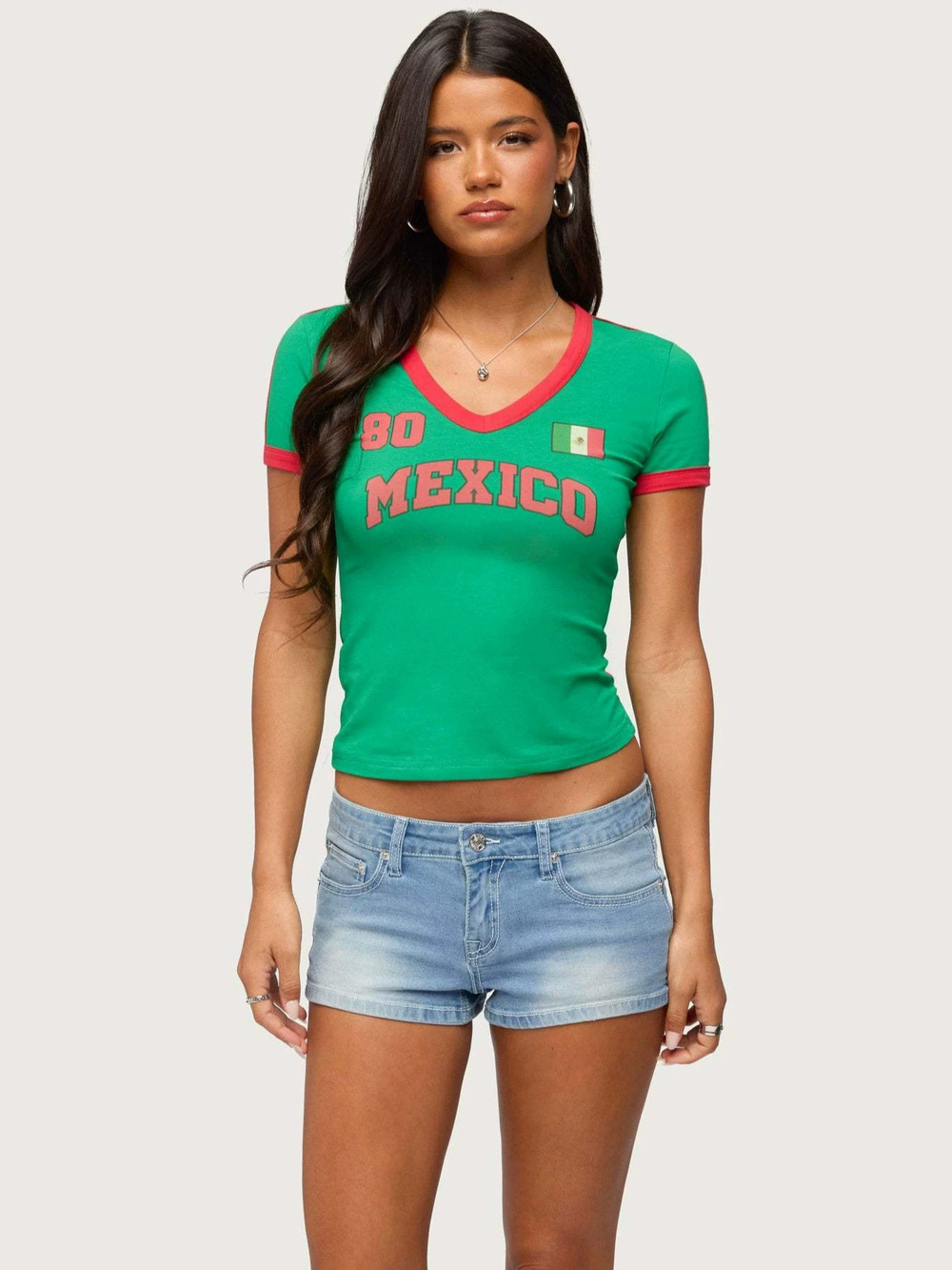 Zara Letter Print Short Sleeve Tee Red Contrast Trim Slim Cropped